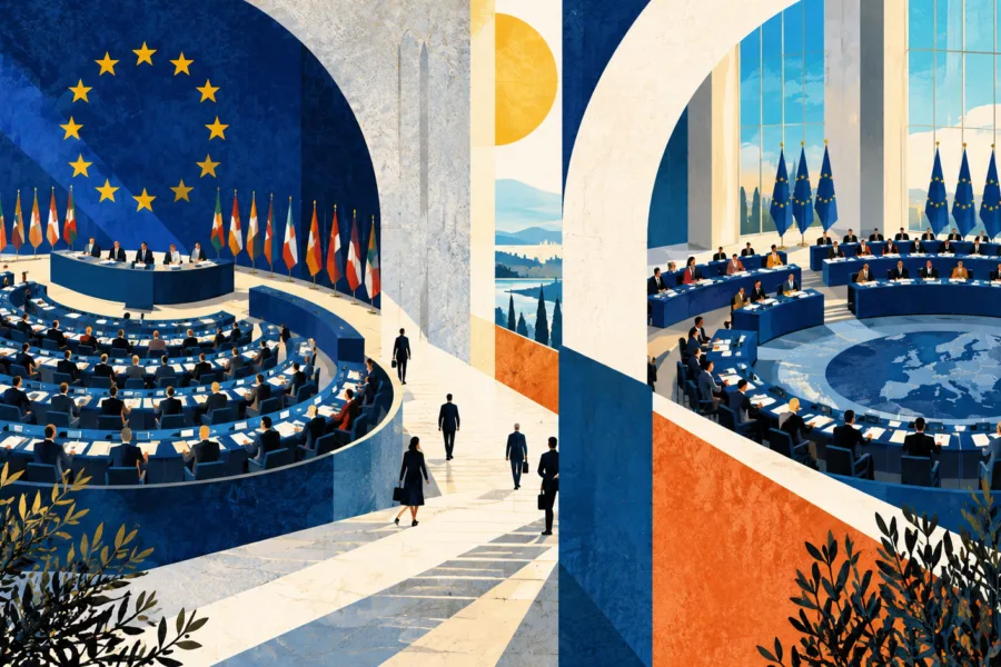 Εννοιολογική εικονογράφηση: Δύο ευρωπαϊκά Συμβούλια, διαφορετικές αποφάσεις