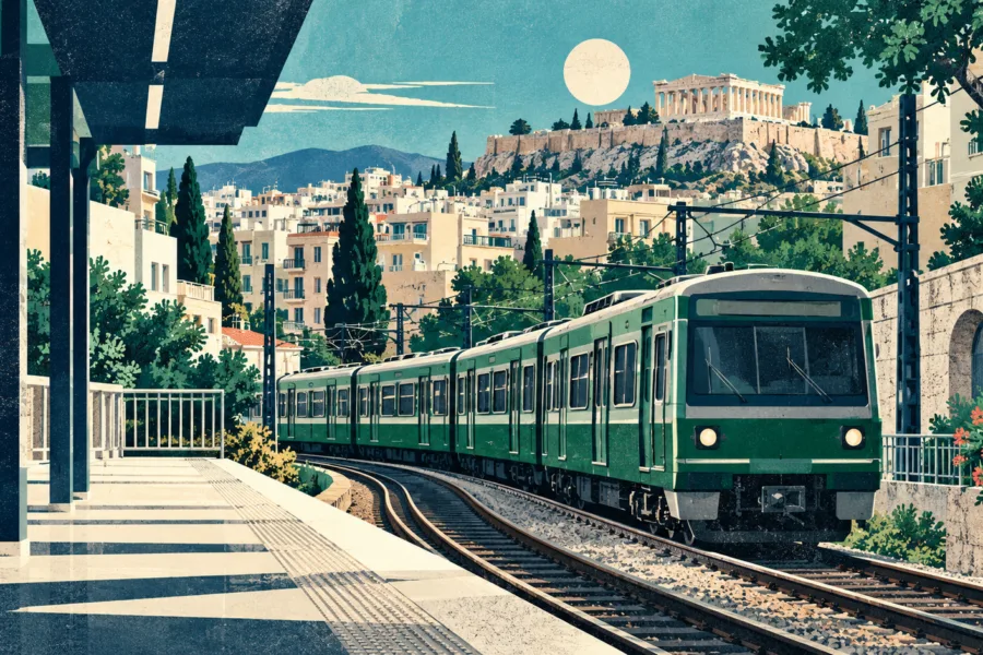 Εννοιολογική εικονογράφηση αστικού ηλεκτρικού σιδηροδρόμου