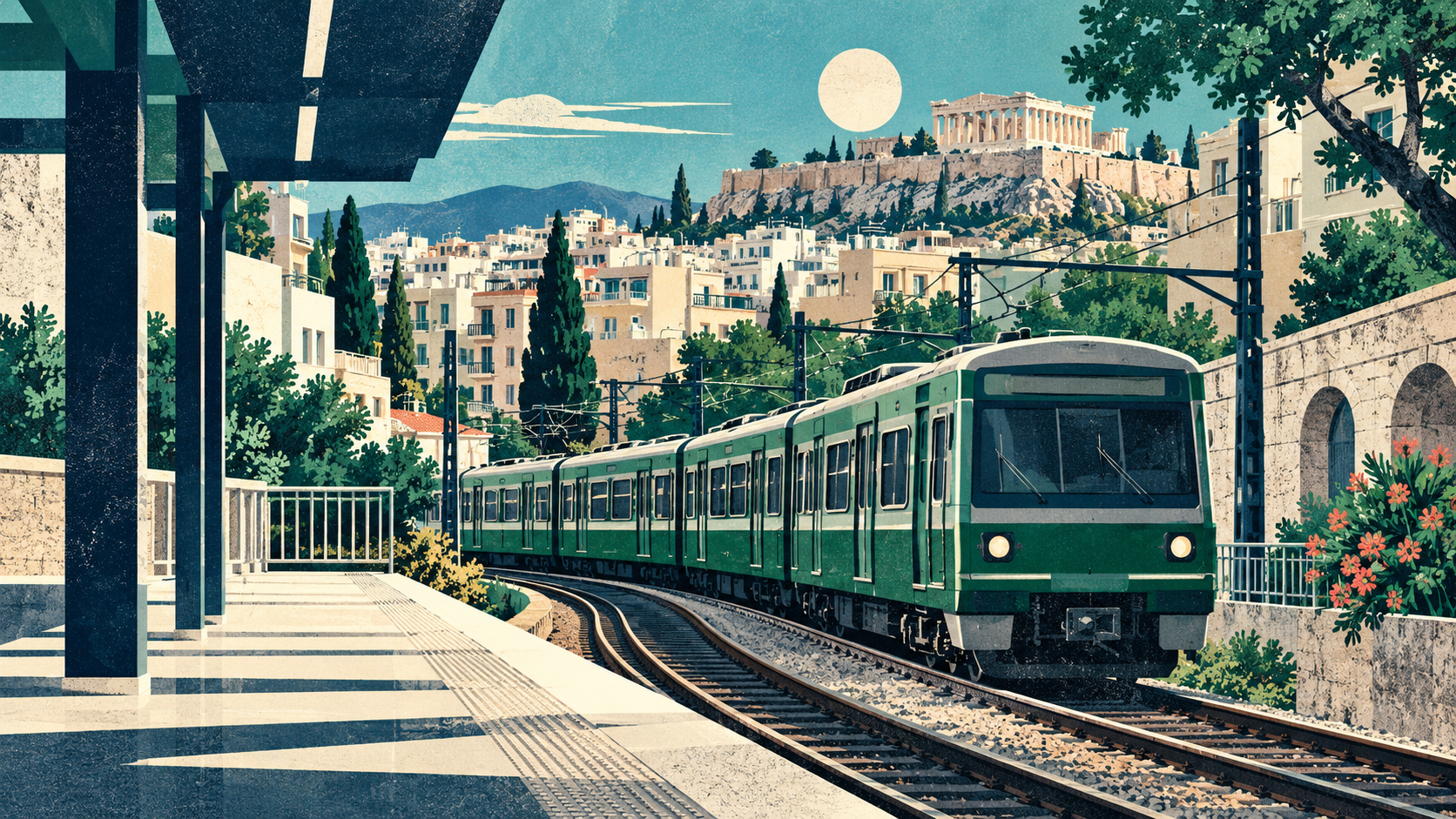 Εννοιολογική εικονογράφηση αστικού ηλεκτρικού σιδηροδρόμου