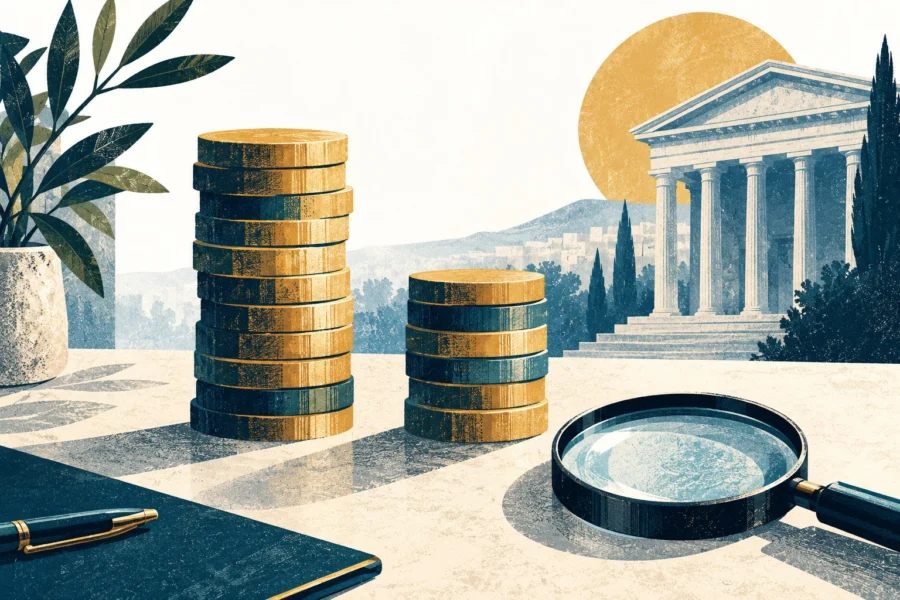 Συμβολική εικονογράφηση κερμάτων και τραπεζικών επιτοκίων